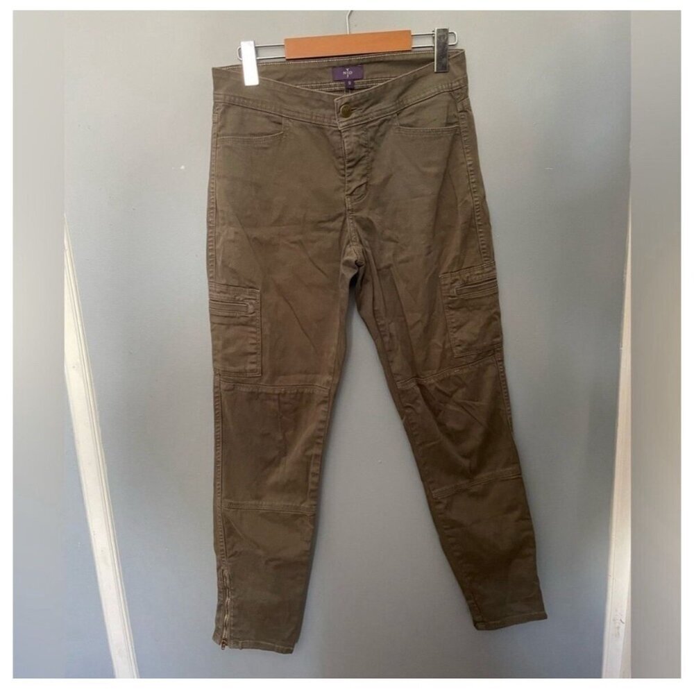 NYDJ Olive Skinny Ankle Pants Zipper Detail Women's Size 0 Stretch Fit